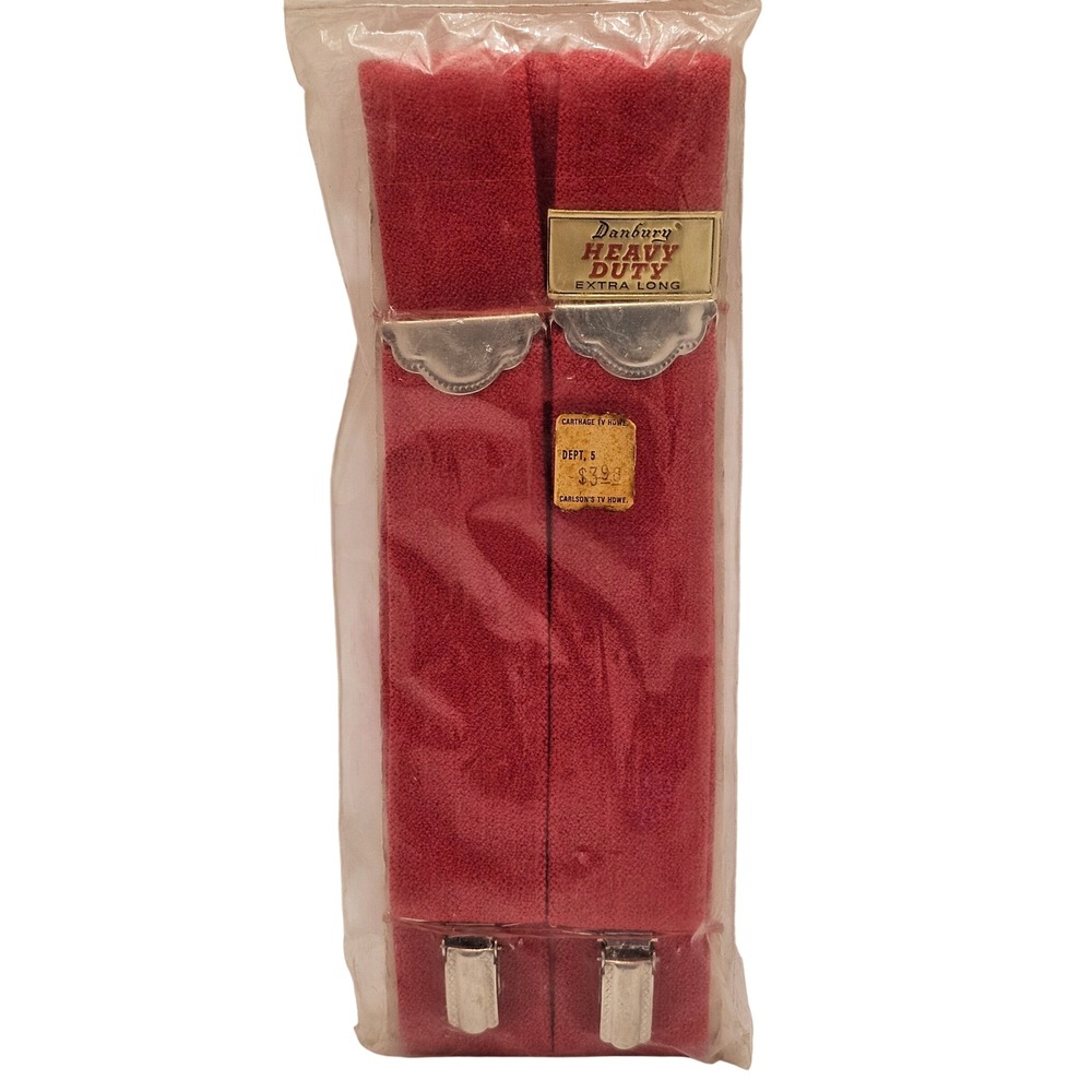 Vintage Danbury Heavy Duty Extra Long Suspenders Red Clip-On Braces Deadstock